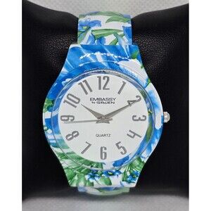 Women's Embassy by Gruen Trendy Floral Blue Green Cuff Bracelet Watch 11